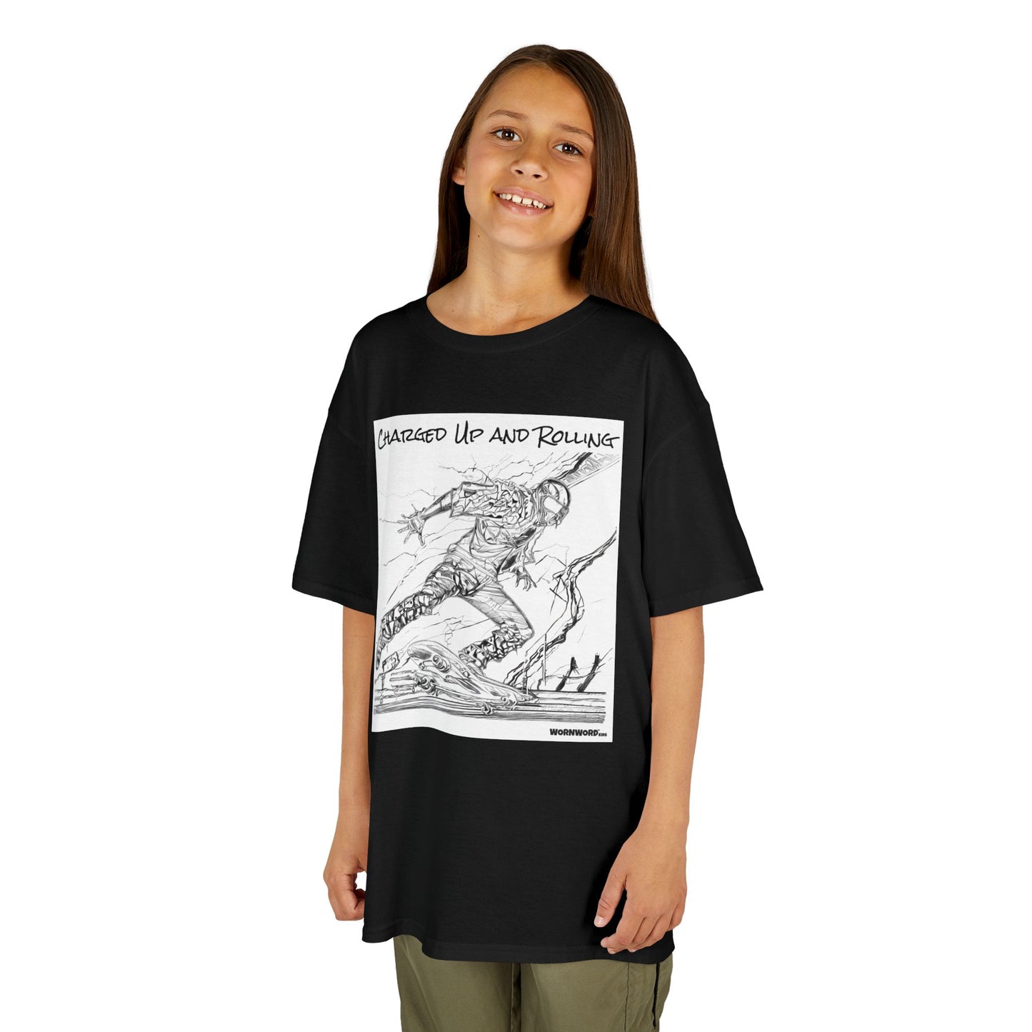 WORNWORD Kids™ Youth Mid-Weight Tee - Lightning Bolt "Charged Up and Rolling!"