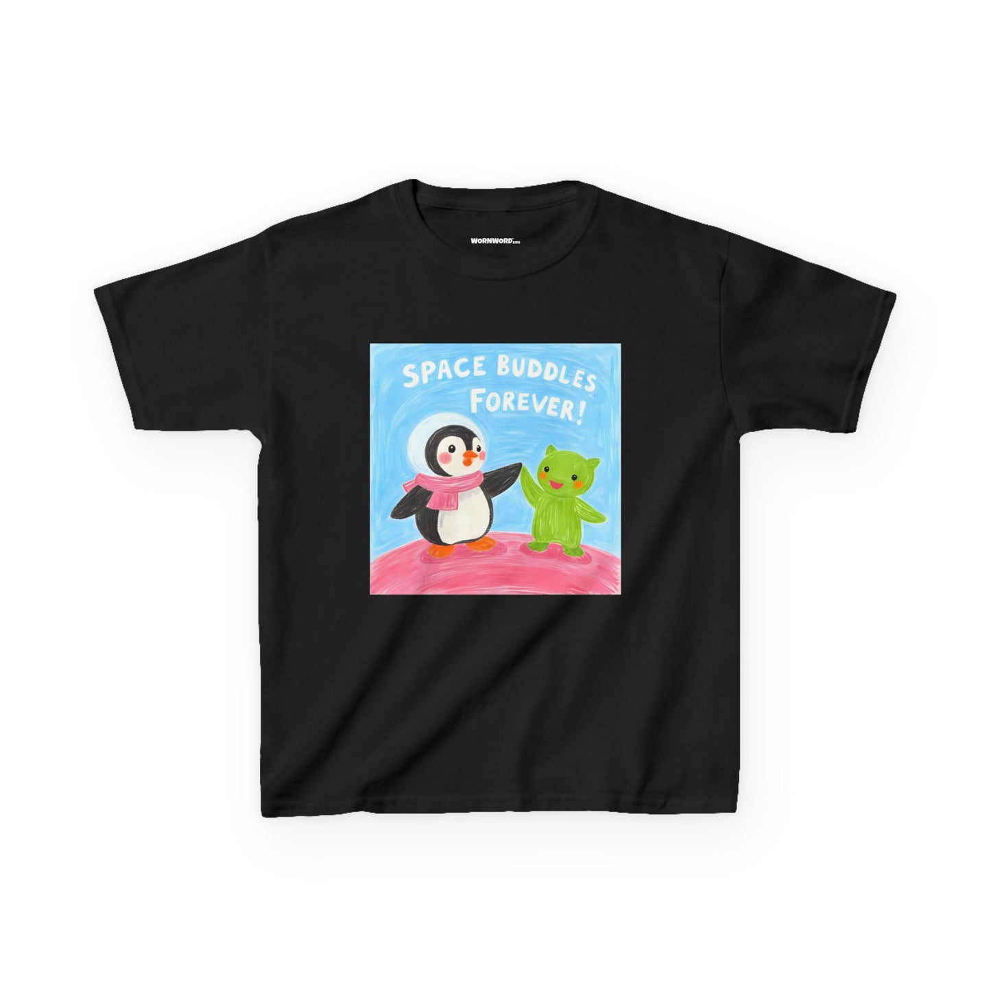 WORNWORD Kids Mid-Weight Tee - Penguin "Space Buddies Forever!"