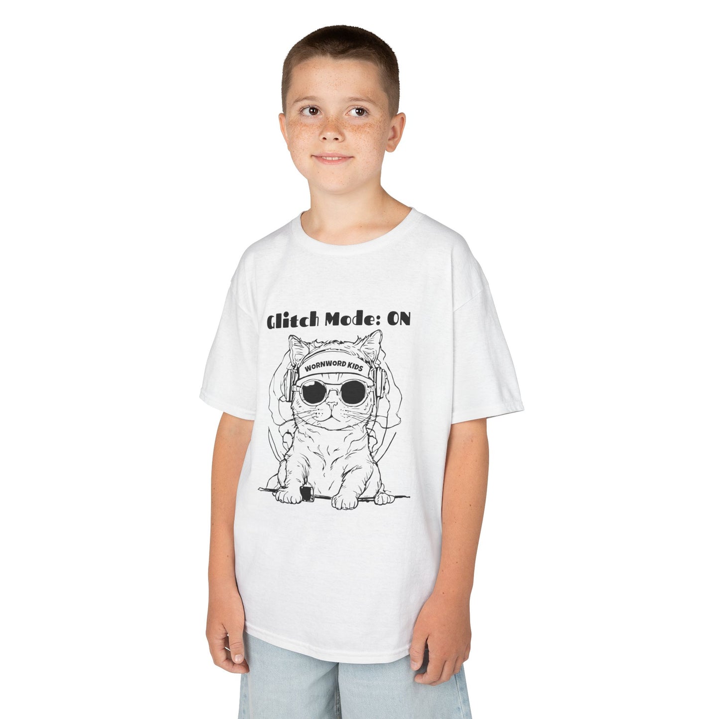 WORNWORD Kids™ Youth Mid-Weight Tee - Cyber Cat "Glitch Mode: On"