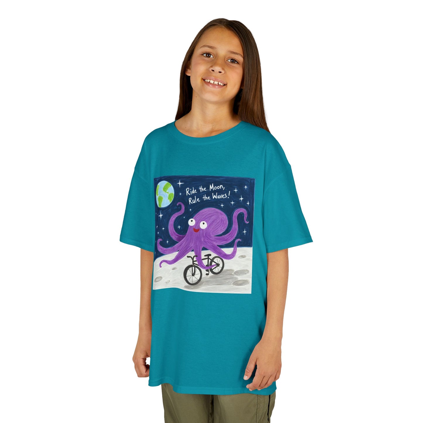 WORNWORD Kids Mid-Weight Tee - Octopus "Ride the Moon. Rule the Waves!"