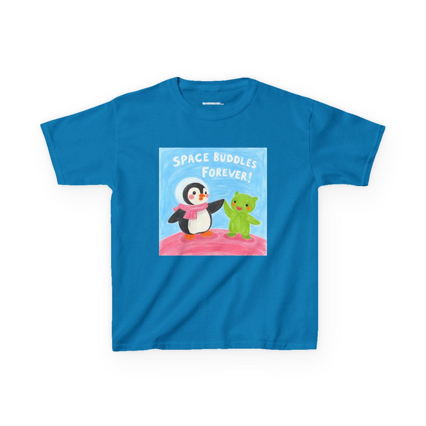 WORNWORD Kids Mid-Weight Tee - Penguin "Space Buddies Forever!"