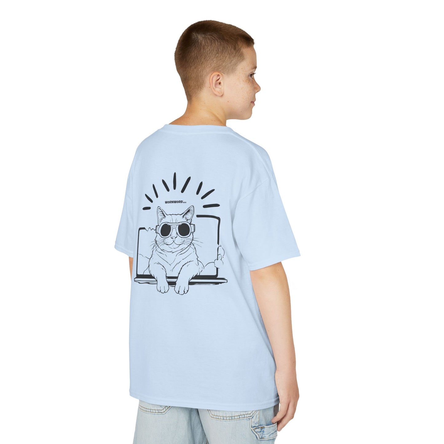 WORNWORD Kids™ Youth Mid-Weight Tee - Cyber Cat "Glitch Mode: On"