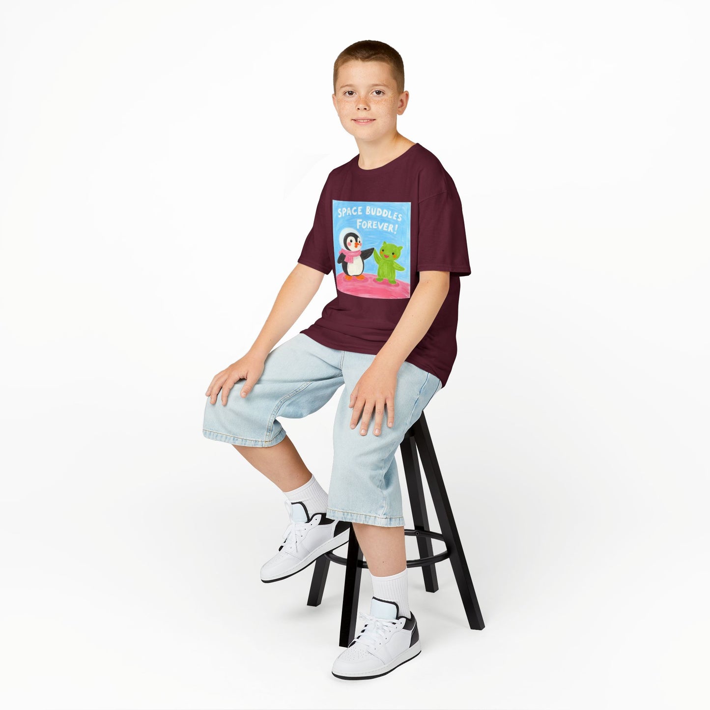 WORNWORD Kids Mid-Weight Tee - Penguin "Space Buddies Forever!"