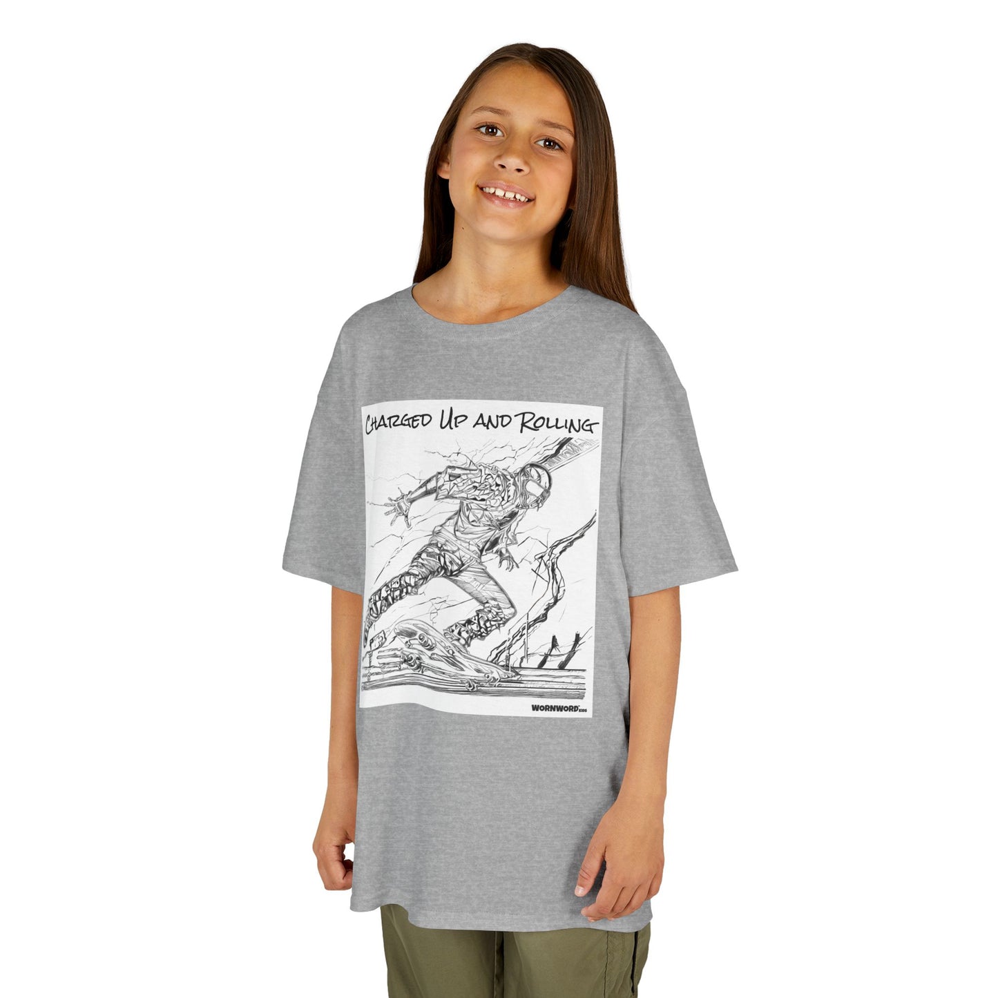 WORNWORD Kids™ Youth Mid-Weight Tee - Lightning Bolt "Charged Up and Rolling!"