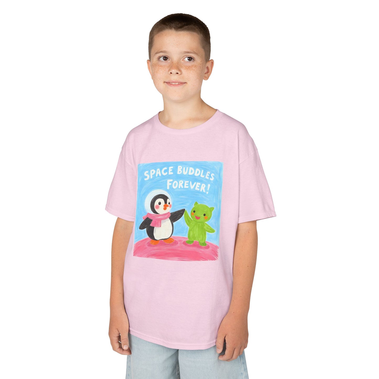 WORNWORD Kids Mid-Weight Tee - Penguin "Space Buddies Forever!"