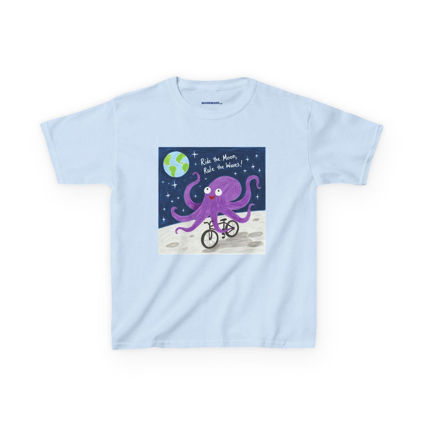 WORNWORD Kids Mid-Weight Tee - Octopus "Ride the Moon. Rule the Waves!"