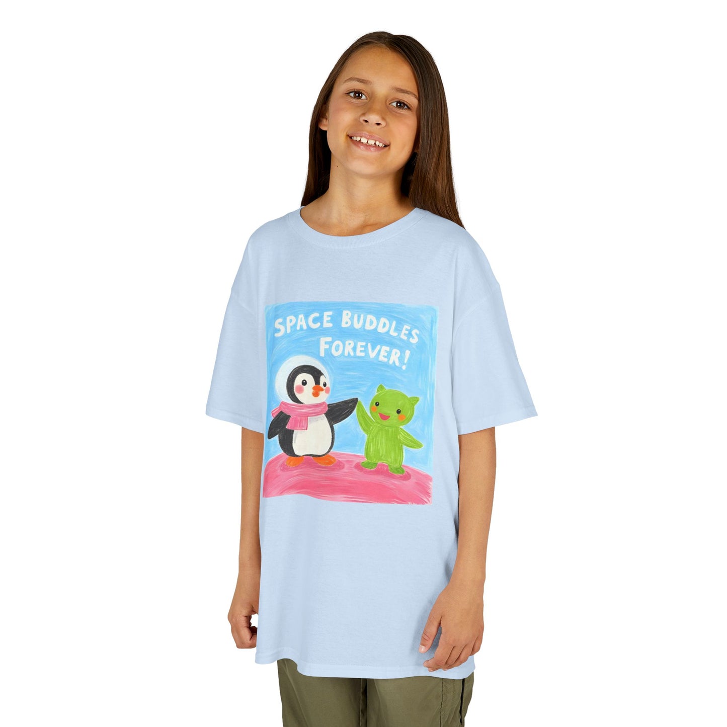 WORNWORD Kids Mid-Weight Tee - Penguin "Space Buddies Forever!"