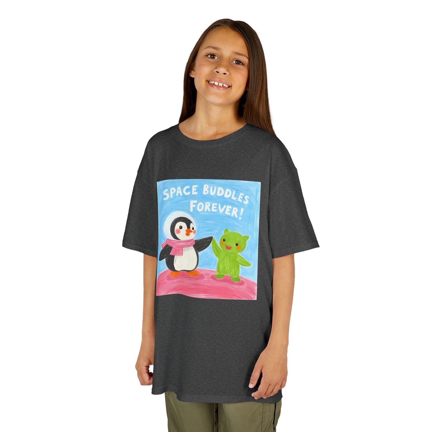WORNWORD Kids Mid-Weight Tee - Penguin "Space Buddies Forever!"