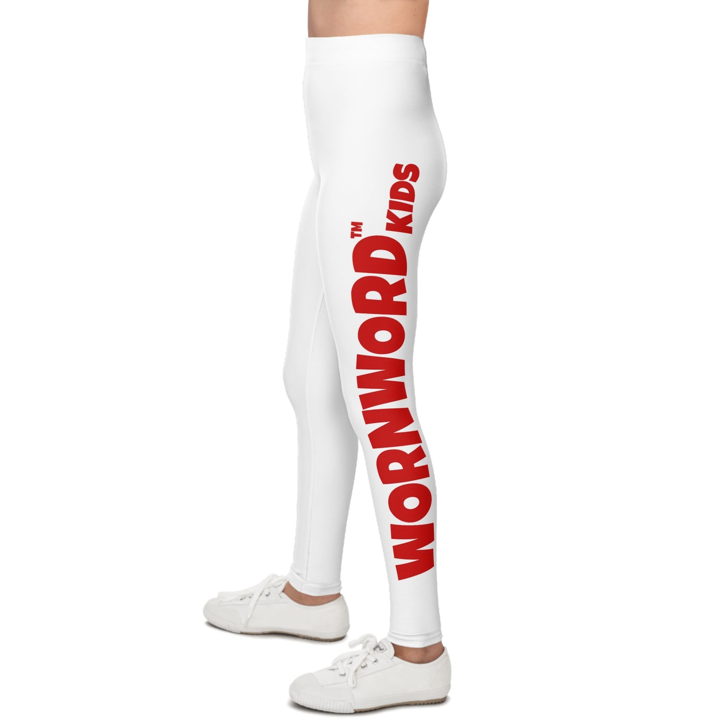 WORNWORD Kids™ ColorVibeZ™ Youth Leggings - White with Red Script