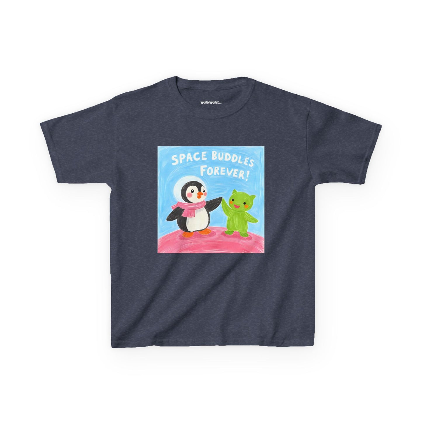 WORNWORD Kids Mid-Weight Tee - Penguin "Space Buddies Forever!"