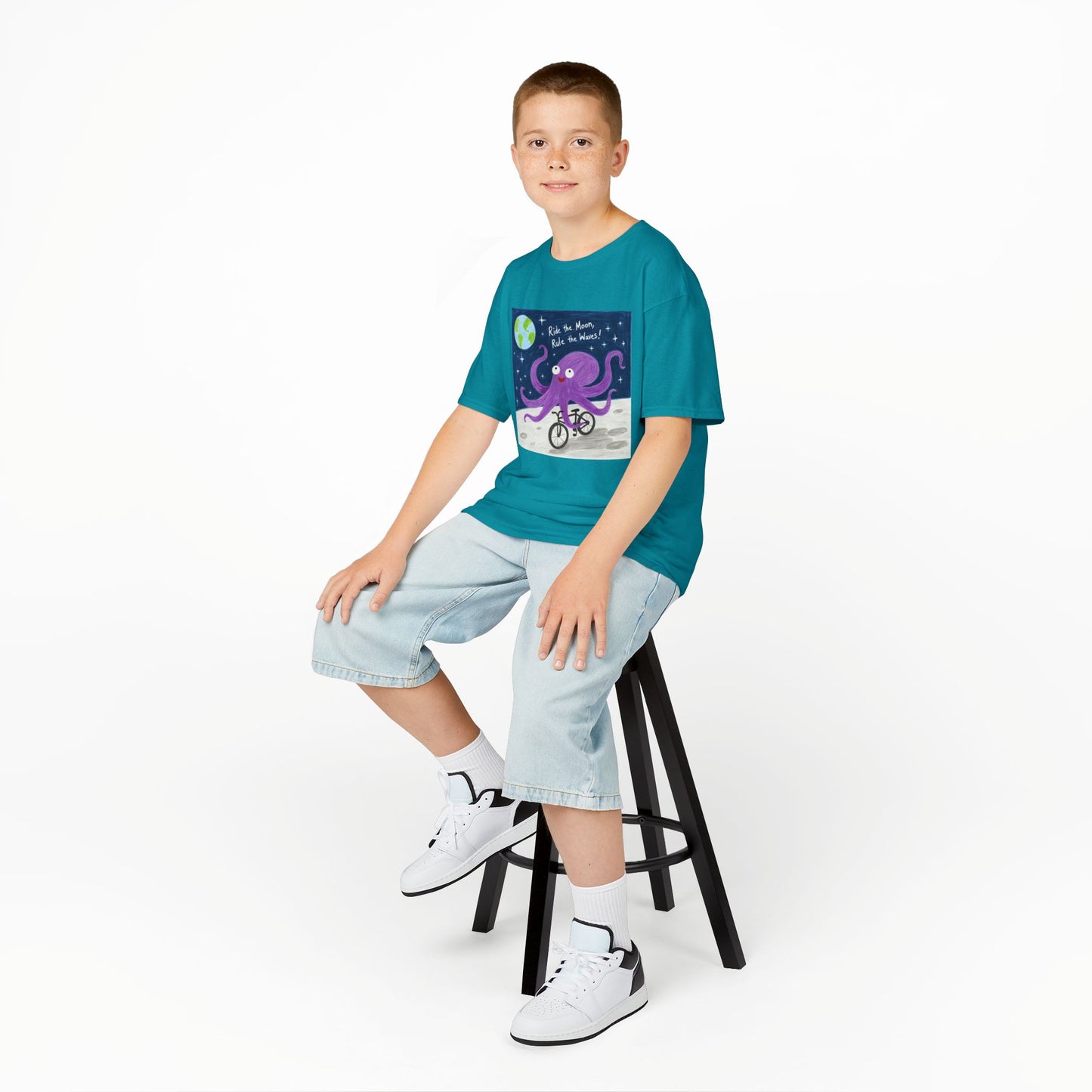 WORNWORD Kids Mid-Weight Tee - Octopus "Ride the Moon. Rule the Waves!"