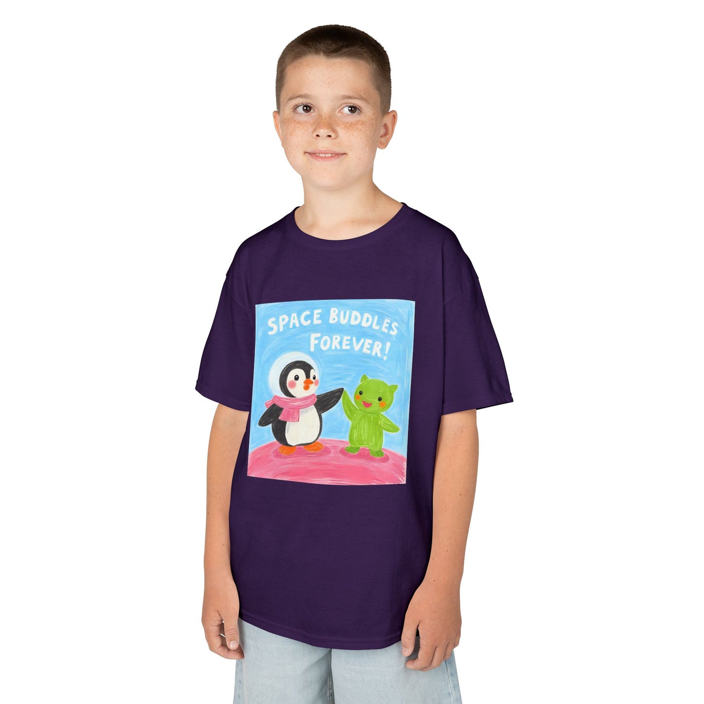 WORNWORD Kids Mid-Weight Tee - Penguin "Space Buddies Forever!"