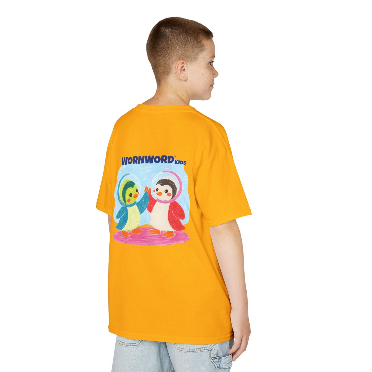 WORNWORD Kids Mid-Weight Tee - Penguin "Space Buddies Forever!"