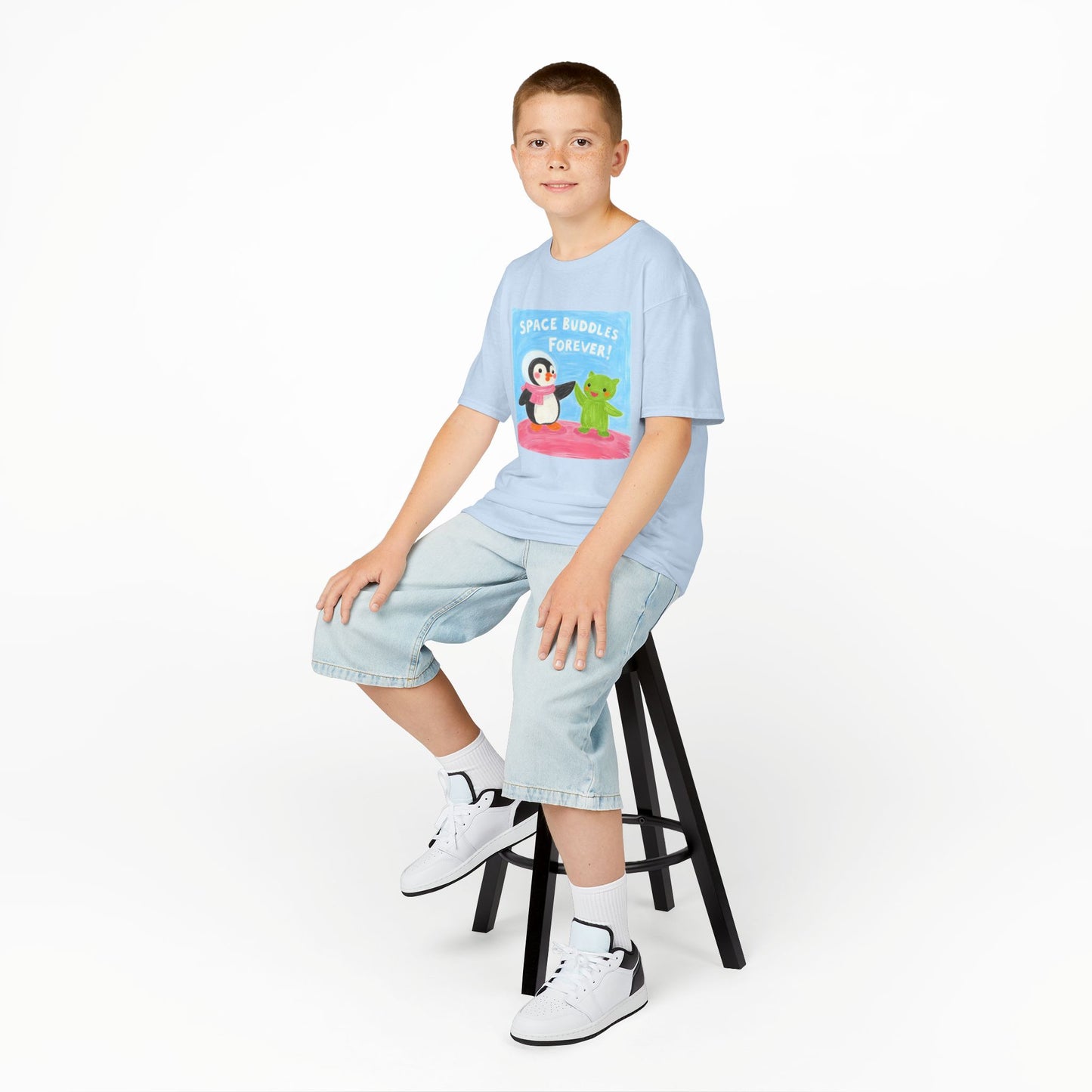 WORNWORD Kids Mid-Weight Tee - Penguin "Space Buddies Forever!"