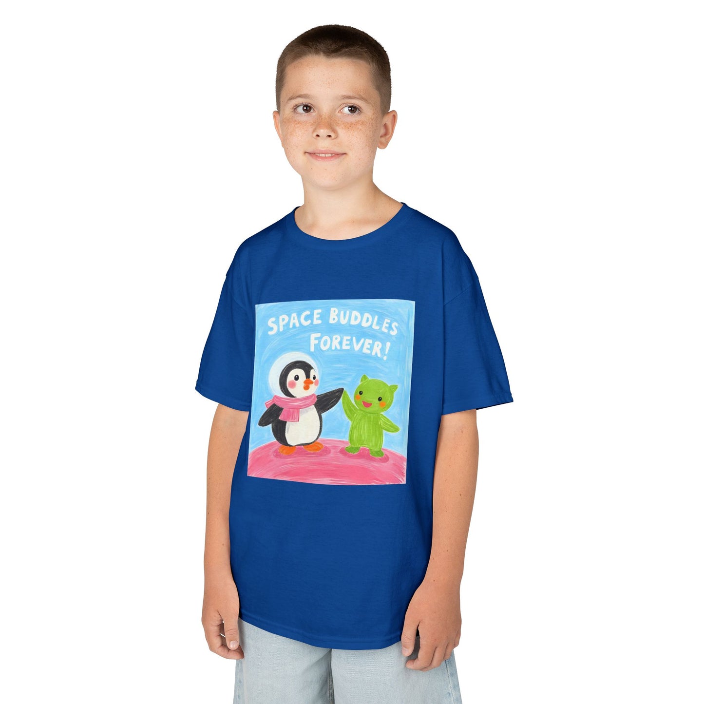 WORNWORD Kids Mid-Weight Tee - Penguin "Space Buddies Forever!"