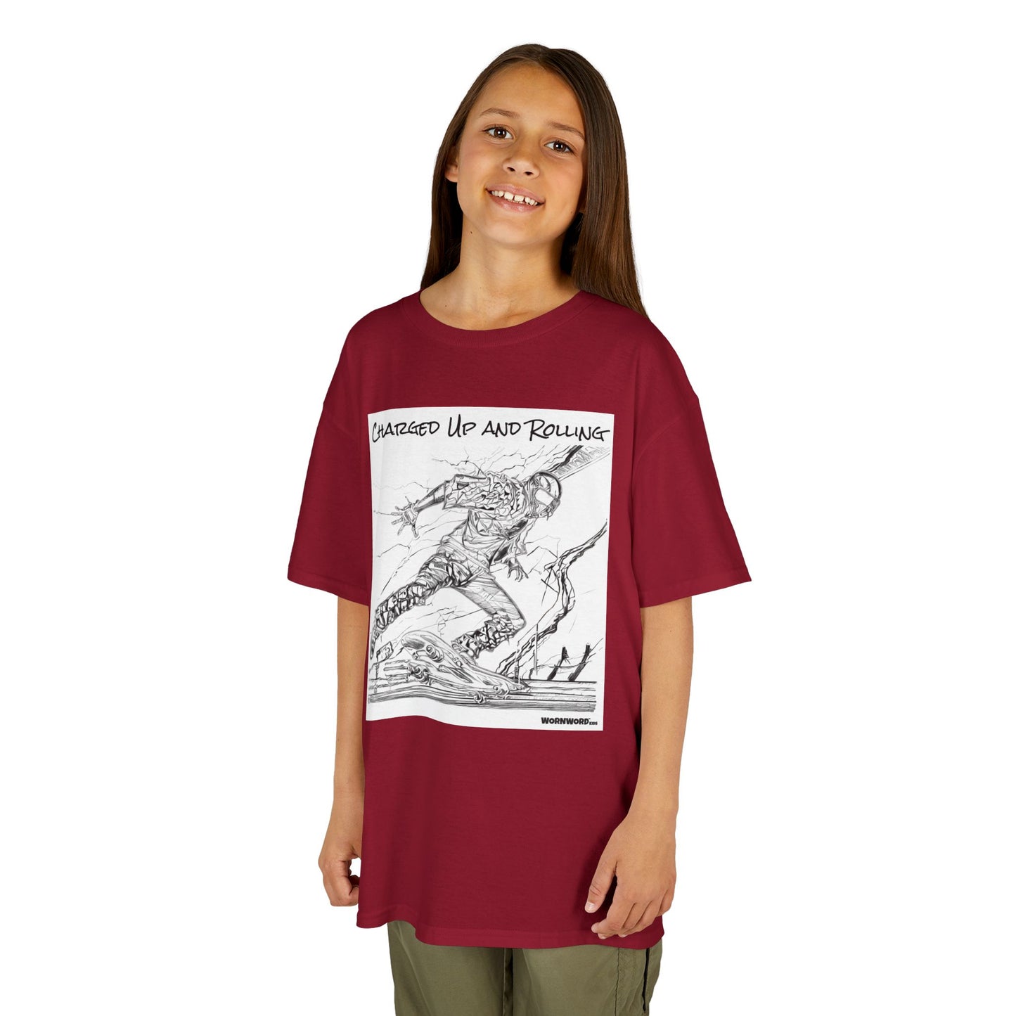 WORNWORD Kids™ Youth Mid-Weight Tee - Lightning Bolt "Charged Up and Rolling!"