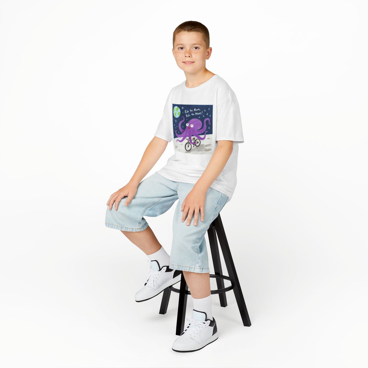 WORNWORD Kids Mid-Weight Tee - Octopus "Ride the Moon. Rule the Waves!"