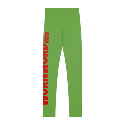 WORNWORD Kids™ ColorVibeZ™ Youth Leggings - Green with Red Script