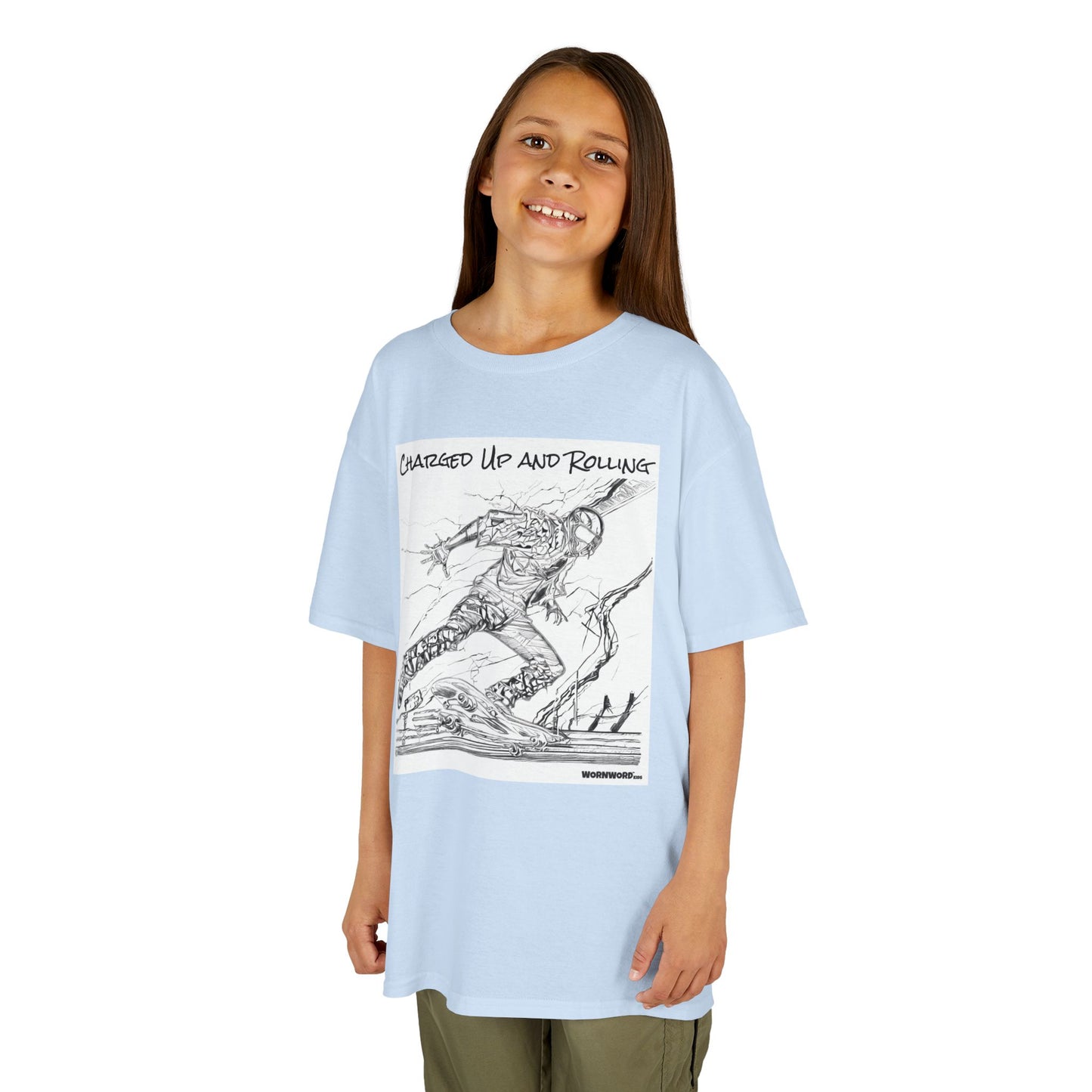 WORNWORD Kids™ Youth Mid-Weight Tee - Lightning Bolt "Charged Up and Rolling!"