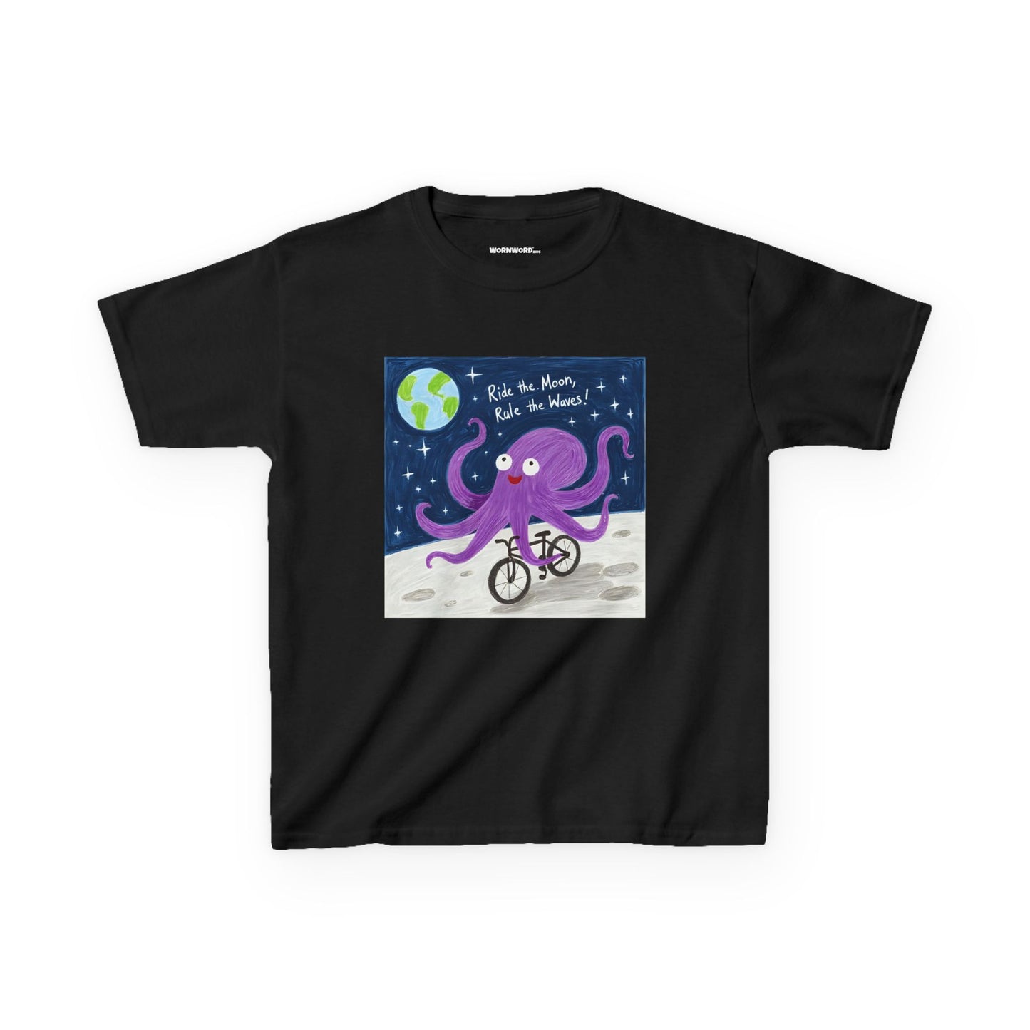 WORNWORD Kids Mid-Weight Tee - Octopus "Ride the Moon. Rule the Waves!"
