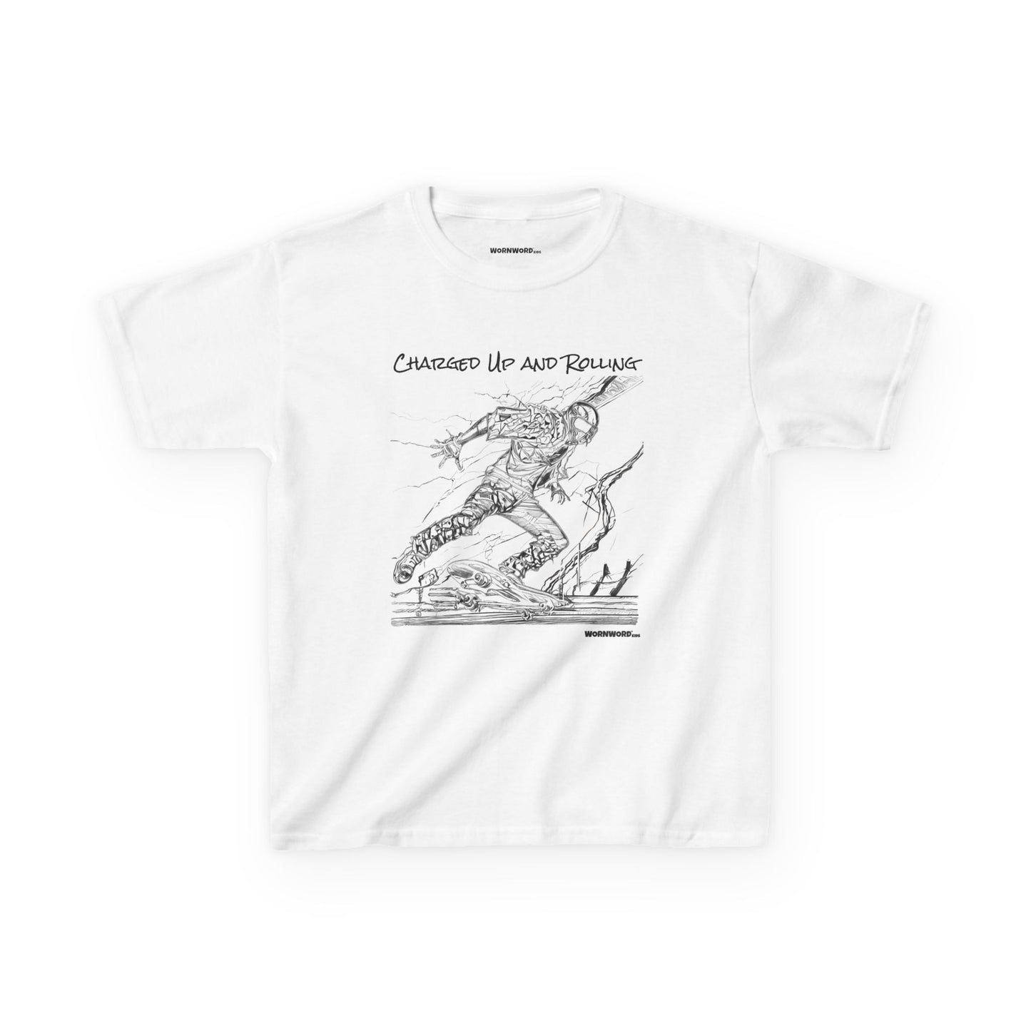 WORNWORD Kids™ Youth Mid-Weight Tee - Lightning Bolt "Charged Up and Rolling!"