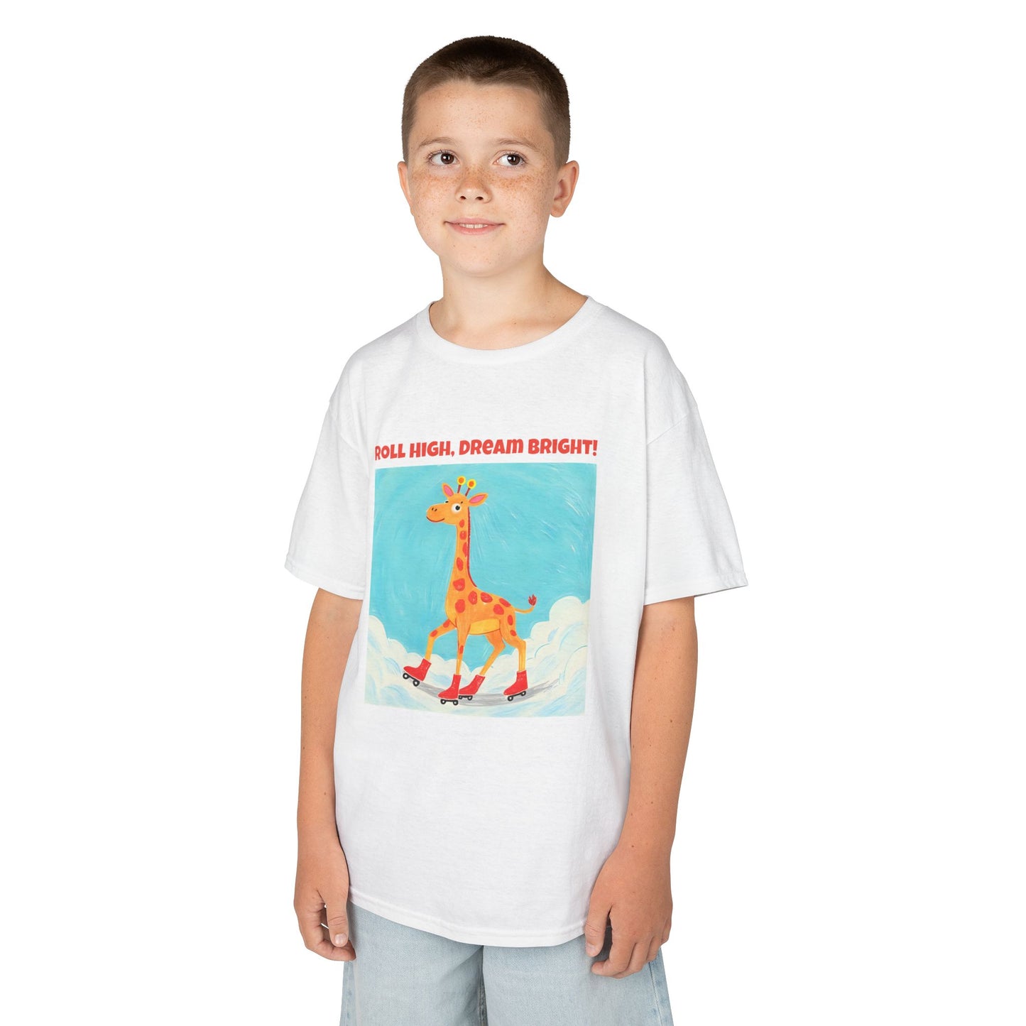 WORNWORD Kids Mid-Weight Tee - Giraffe "Roll High. Dream Bright!"