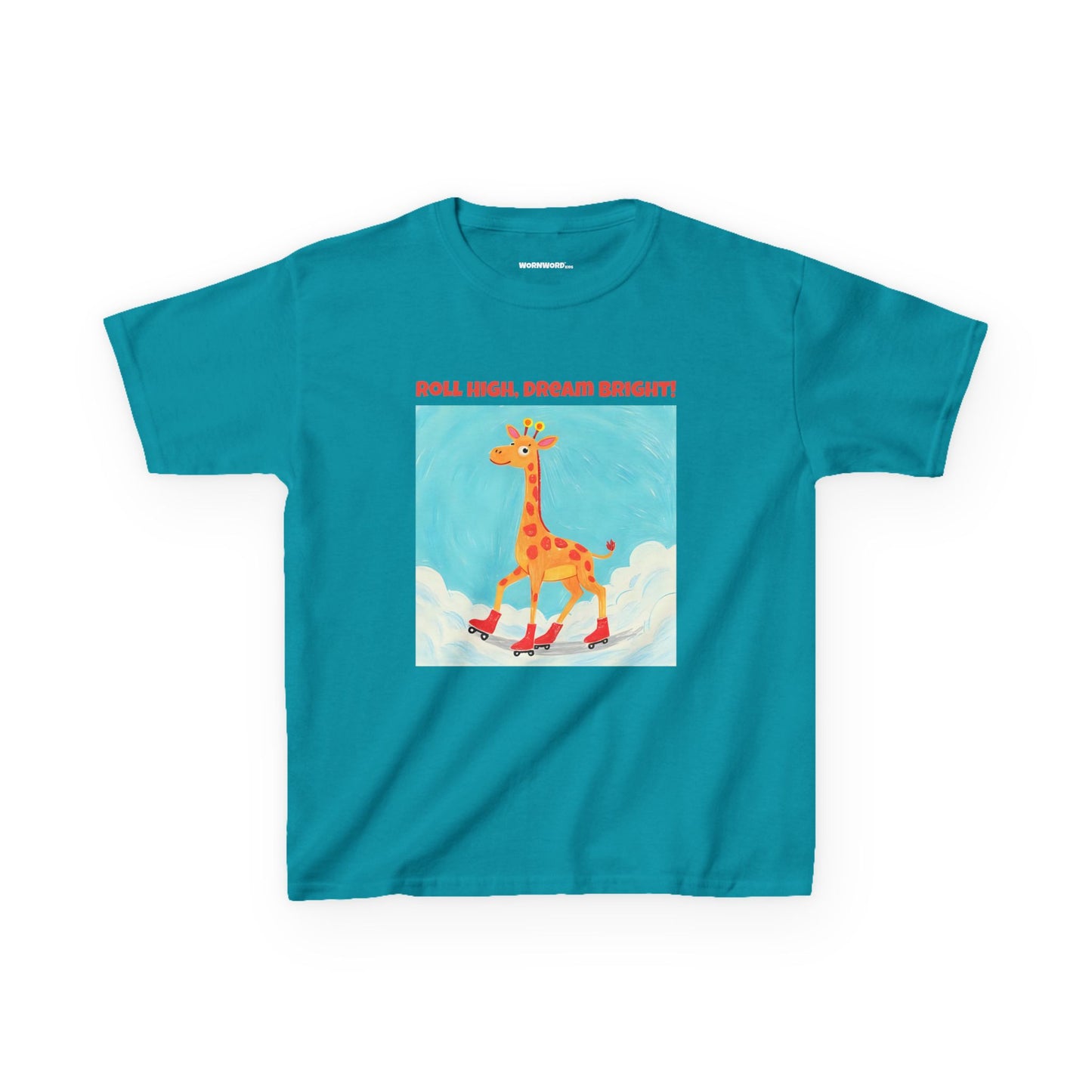 WORNWORD Kids Mid-Weight Tee - Giraffe "Roll High. Dream Bright!"
