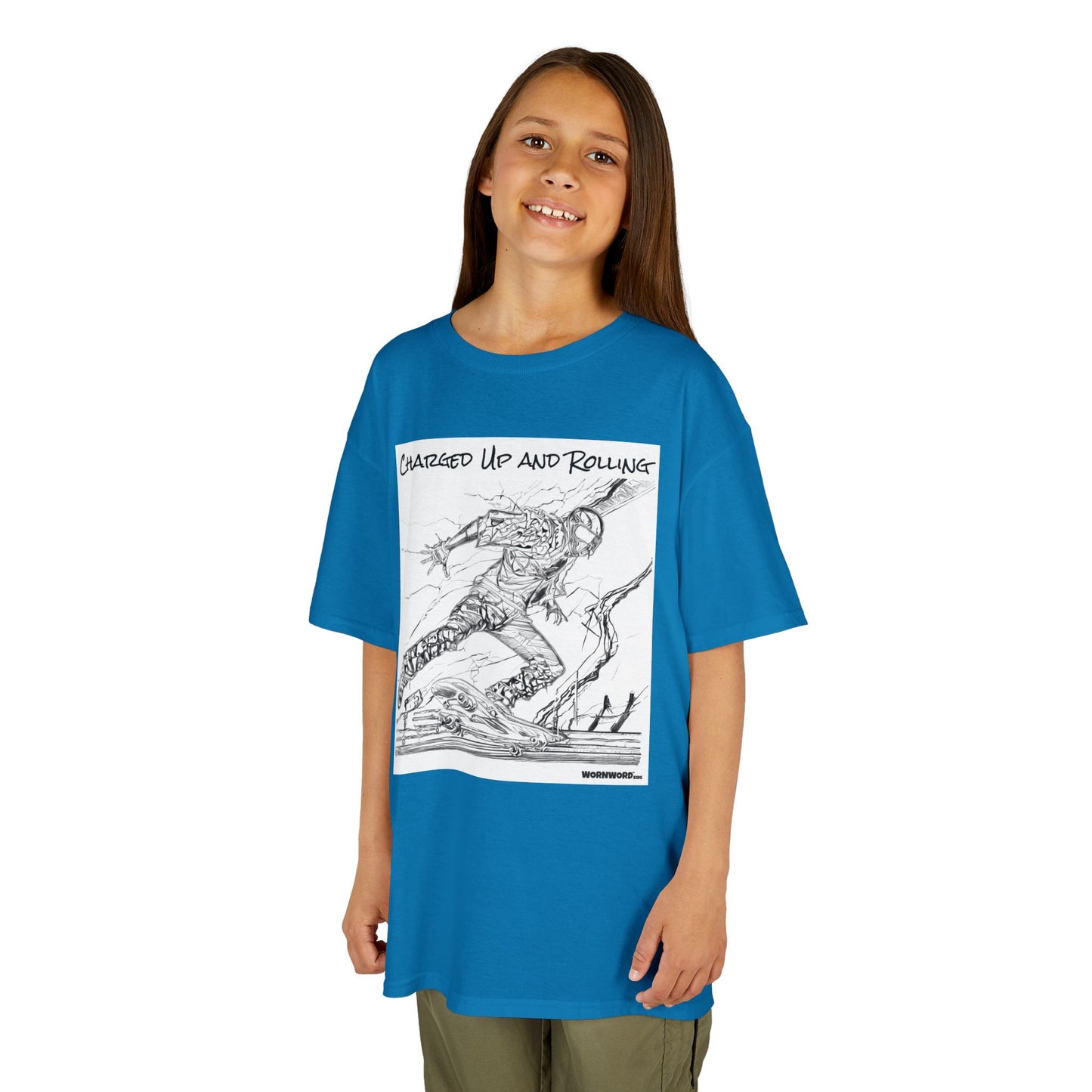 WORNWORD Kids™ Youth Mid-Weight Tee - Lightning Bolt "Charged Up and Rolling!"
