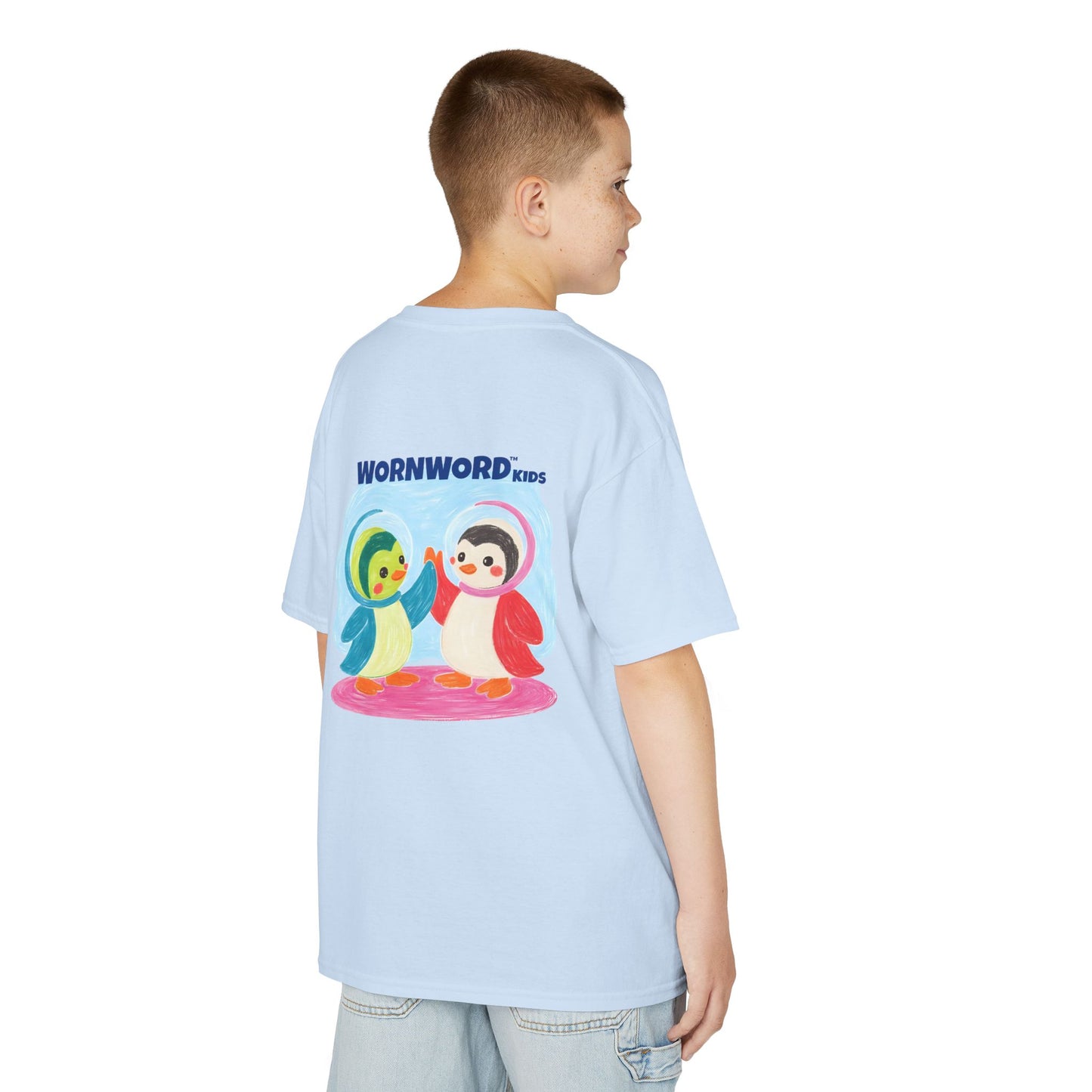 WORNWORD Kids Mid-Weight Tee - Penguin "Space Buddies Forever!"