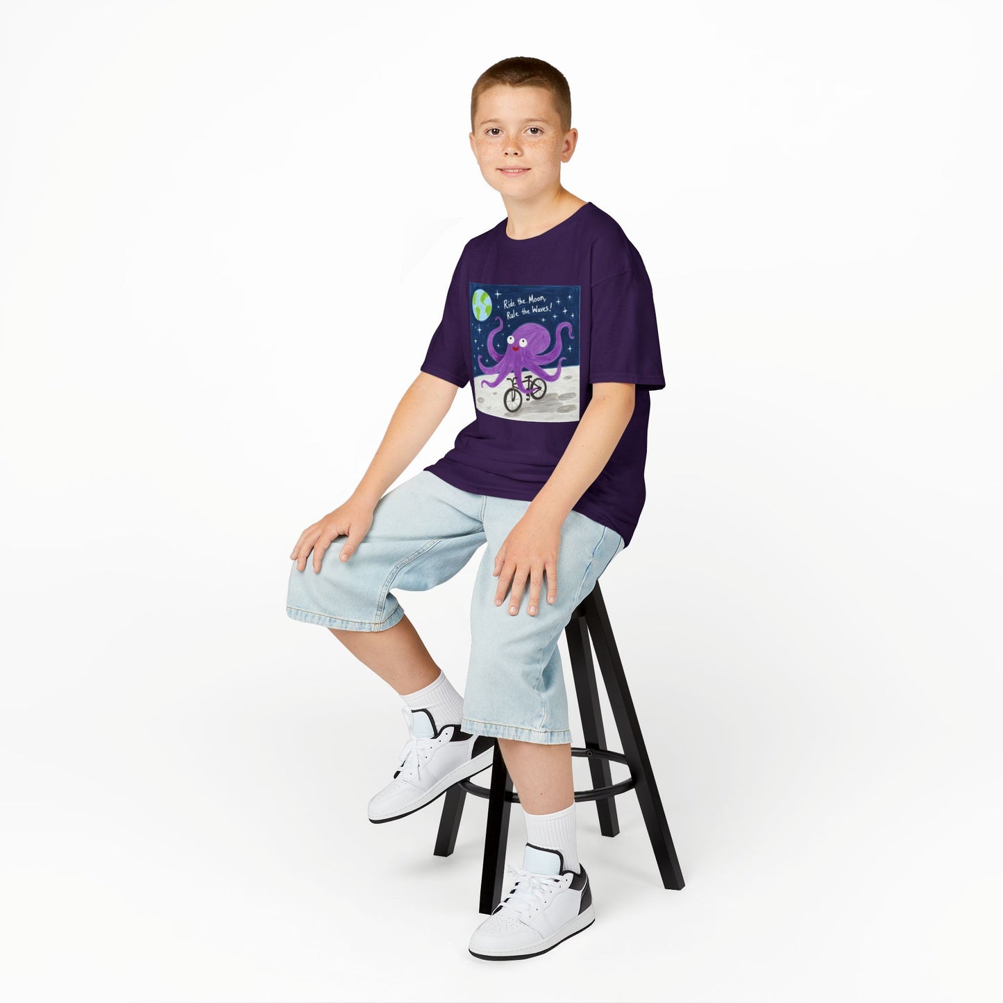 WORNWORD Kids Mid-Weight Tee - Octopus "Ride the Moon. Rule the Waves!"
