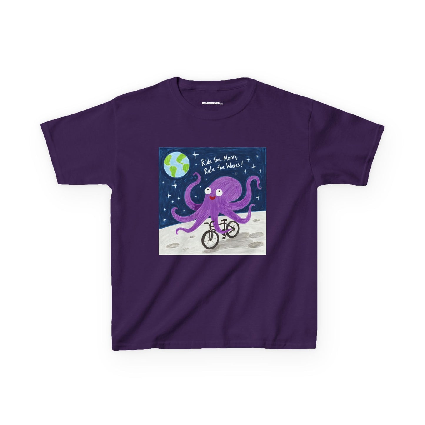 WORNWORD Kids Mid-Weight Tee - Octopus "Ride the Moon. Rule the Waves!"