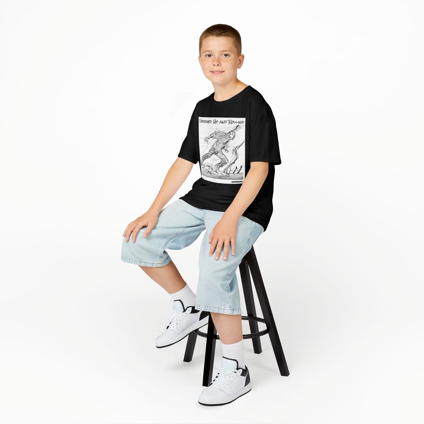 WORNWORD Kids™ Youth Mid-Weight Tee - Lightning Bolt "Charged Up and Rolling!"