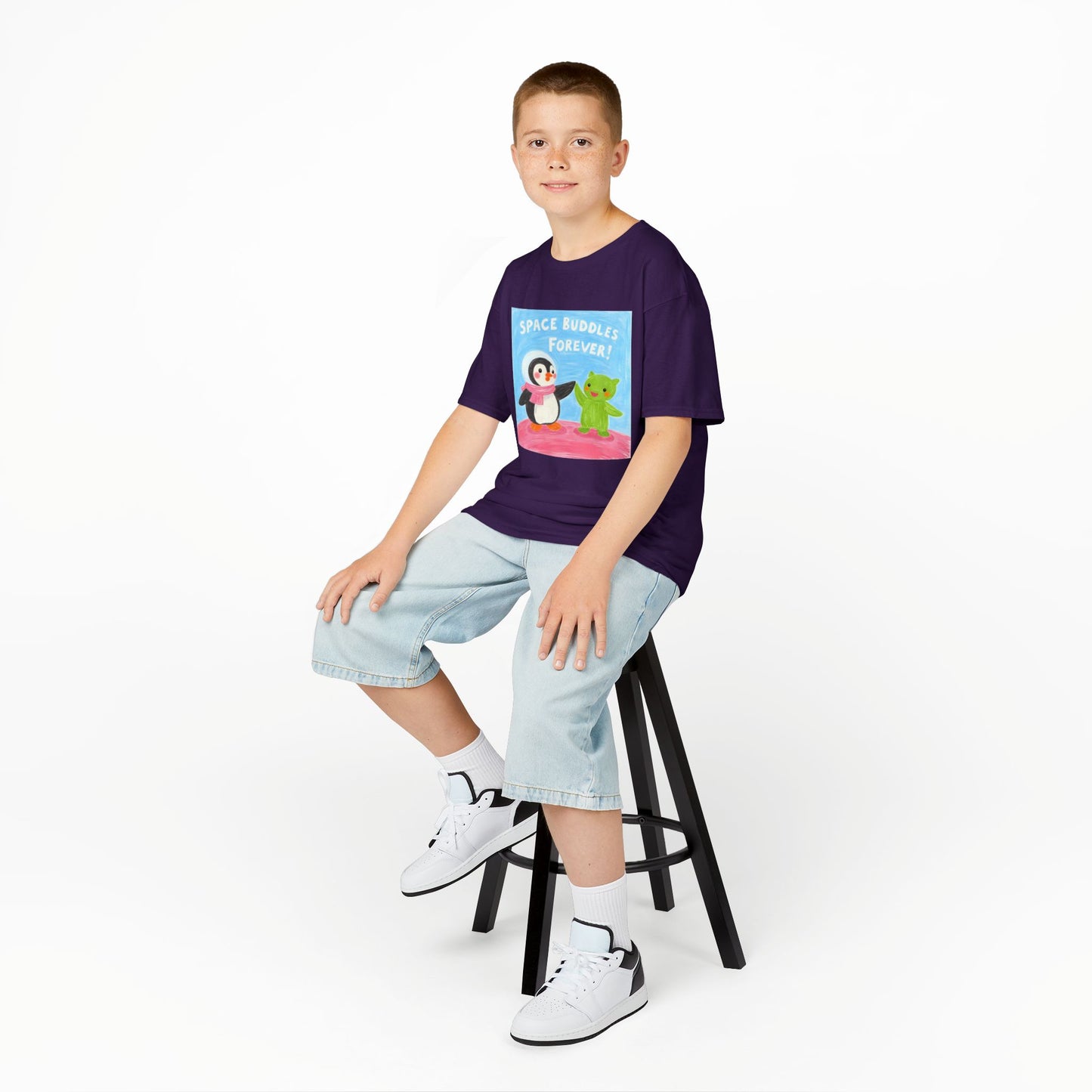 WORNWORD Kids Mid-Weight Tee - Penguin "Space Buddies Forever!"