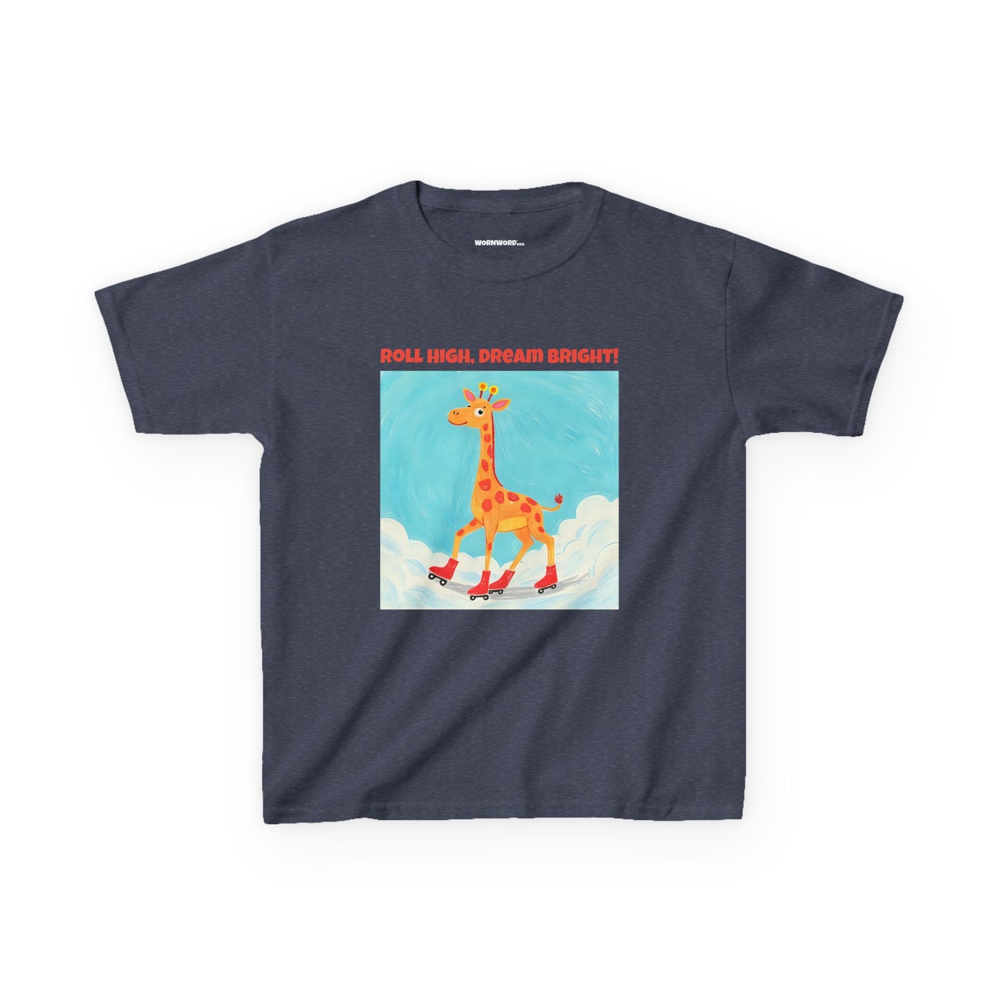 WORNWORD Kids Mid-Weight Tee - Giraffe "Roll High. Dream Bright!"
