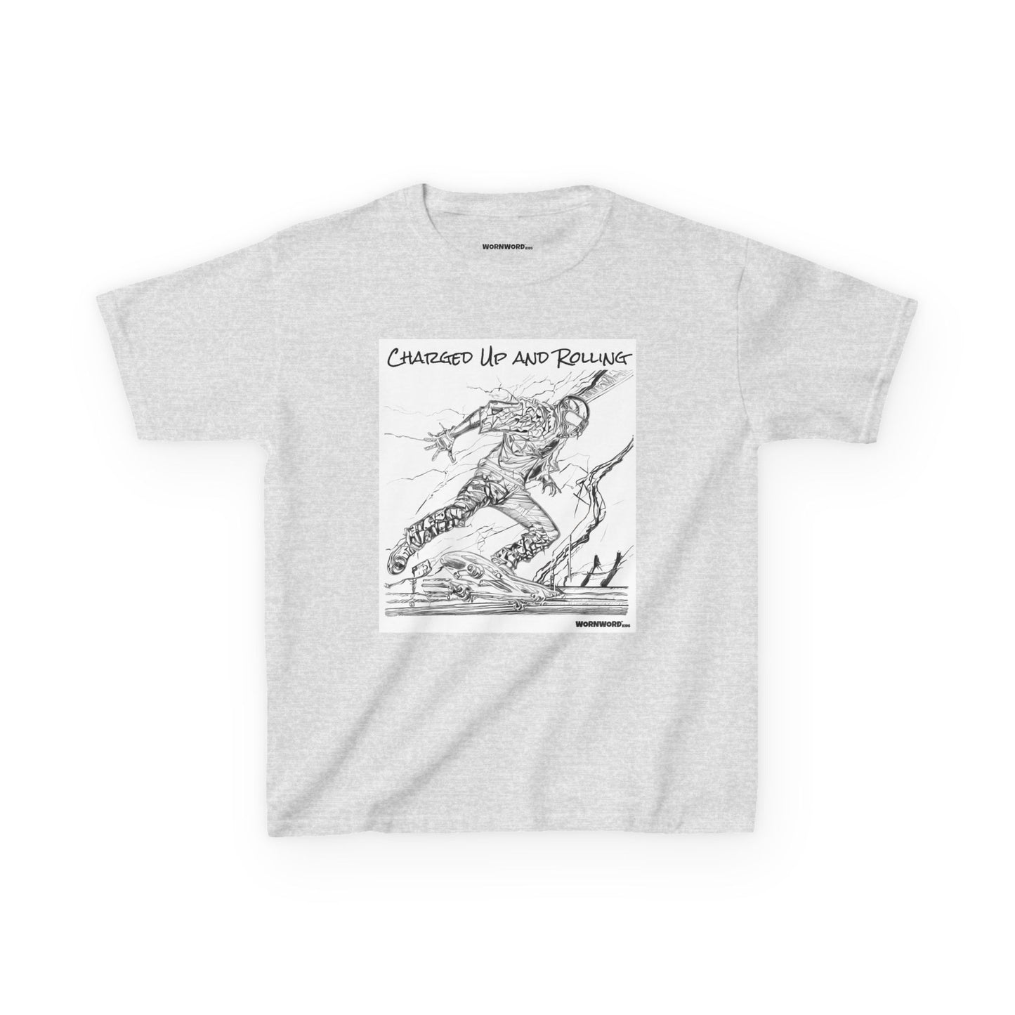 WORNWORD Kids™ Youth Mid-Weight Tee - Lightning Bolt "Charged Up and Rolling!"