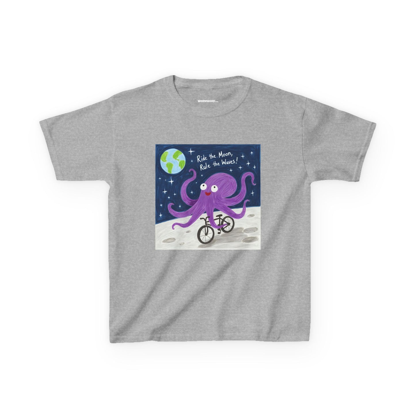 WORNWORD Kids Mid-Weight Tee - Octopus "Ride the Moon. Rule the Waves!"