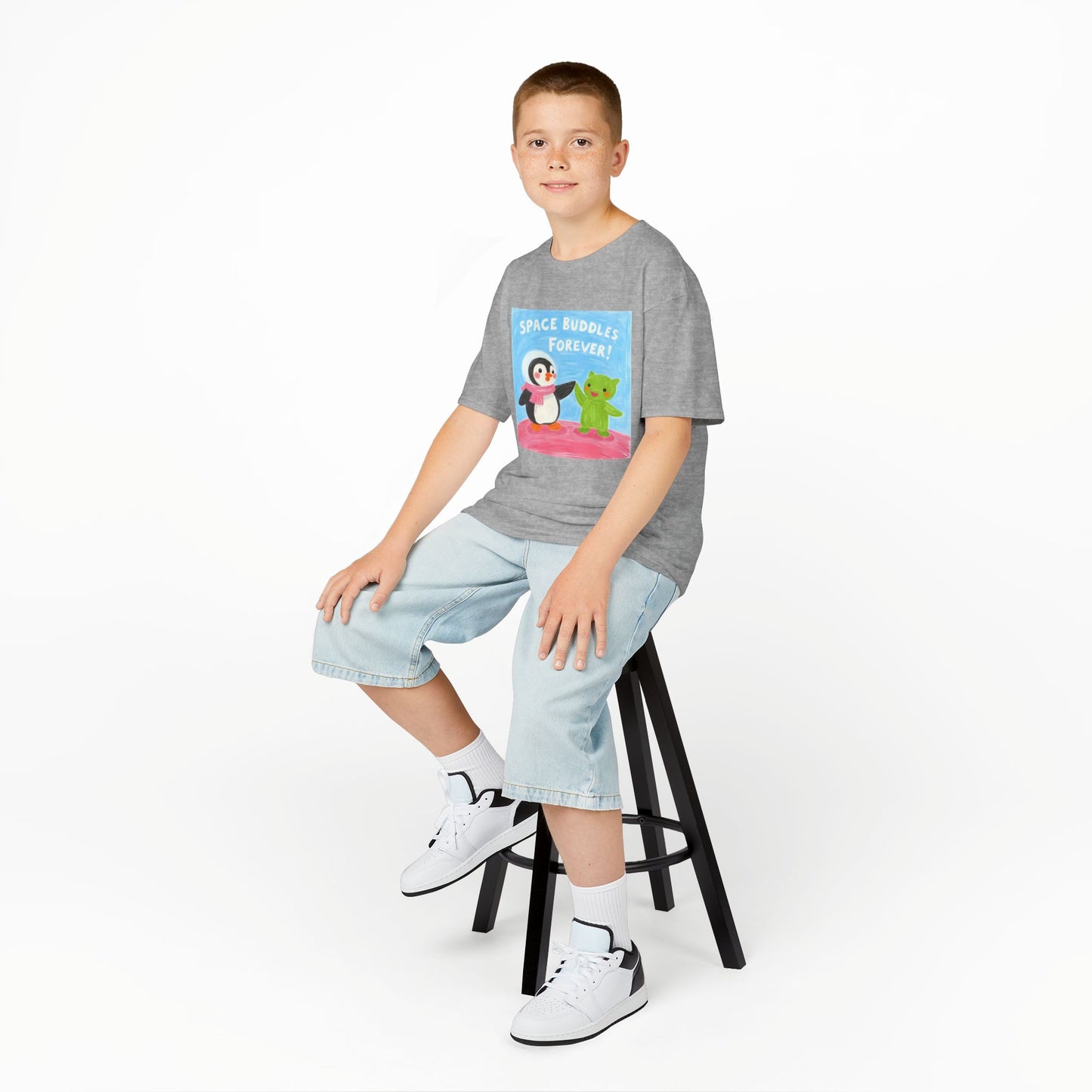 WORNWORD Kids Mid-Weight Tee - Penguin "Space Buddies Forever!"