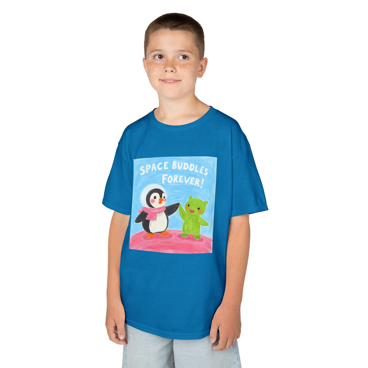 WORNWORD Kids Mid-Weight Tee - Penguin "Space Buddies Forever!"