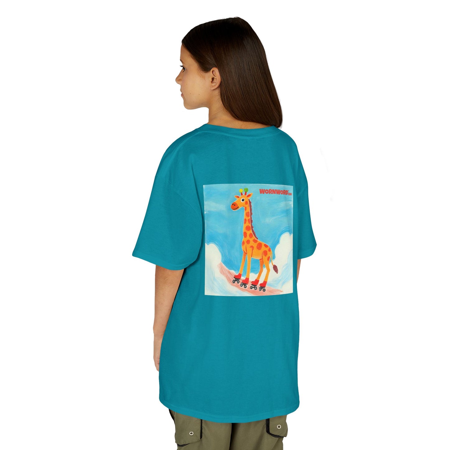 WORNWORD Kids Mid-Weight Tee - Giraffe "Roll High. Dream Bright!"