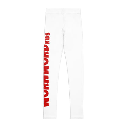 WORNWORD Kids™ ColorVibeZ™ Youth Leggings - White with Red Script