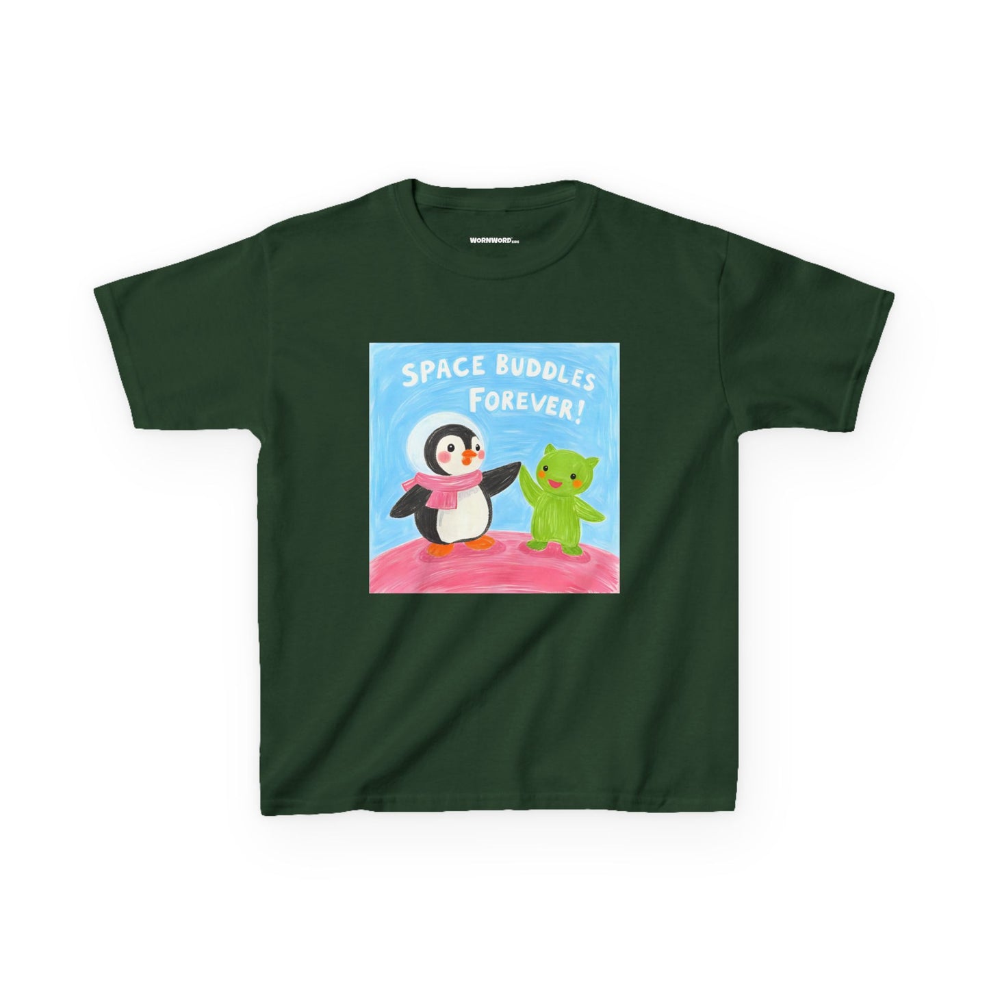 WORNWORD Kids Mid-Weight Tee - Penguin "Space Buddies Forever!"