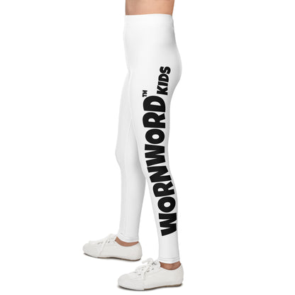 WORNWORD Kids™ ColorVibeZ™ Youth Leggings - White with Black Script