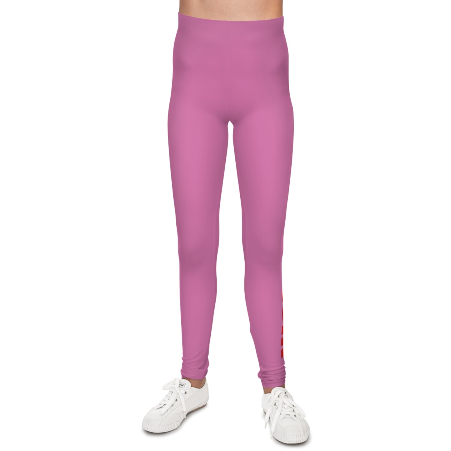 WORNWORD Kids™ ColorVibeZ™ Youth Leggings - Pink with Red Script