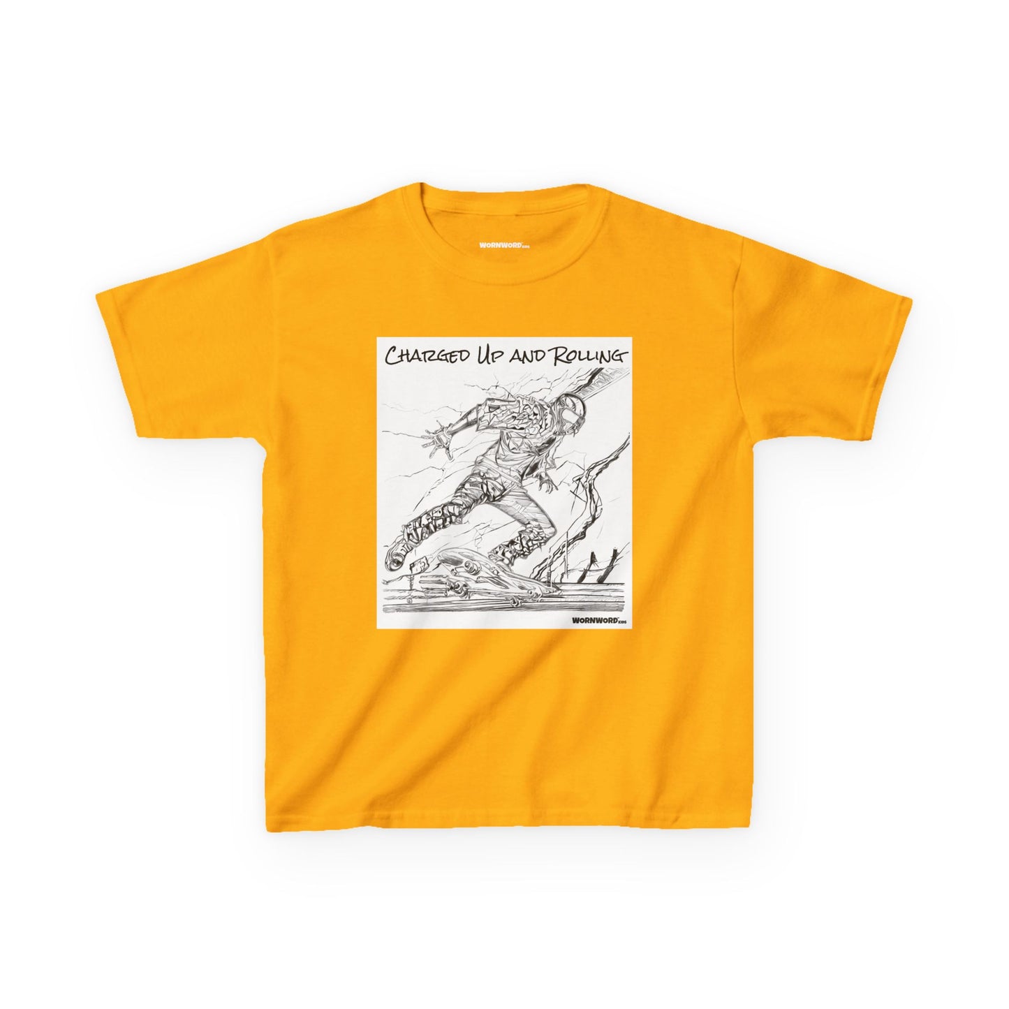 WORNWORD Kids™ Youth Mid-Weight Tee - Lightning Bolt "Charged Up and Rolling!"