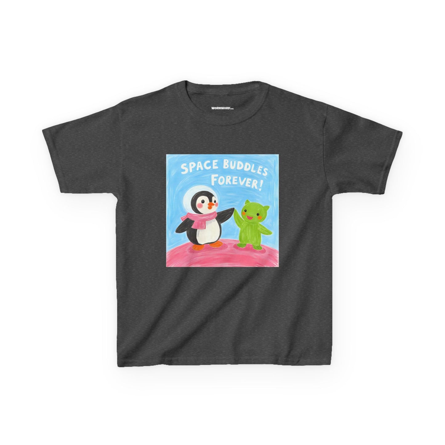 WORNWORD Kids Mid-Weight Tee - Penguin "Space Buddies Forever!"
