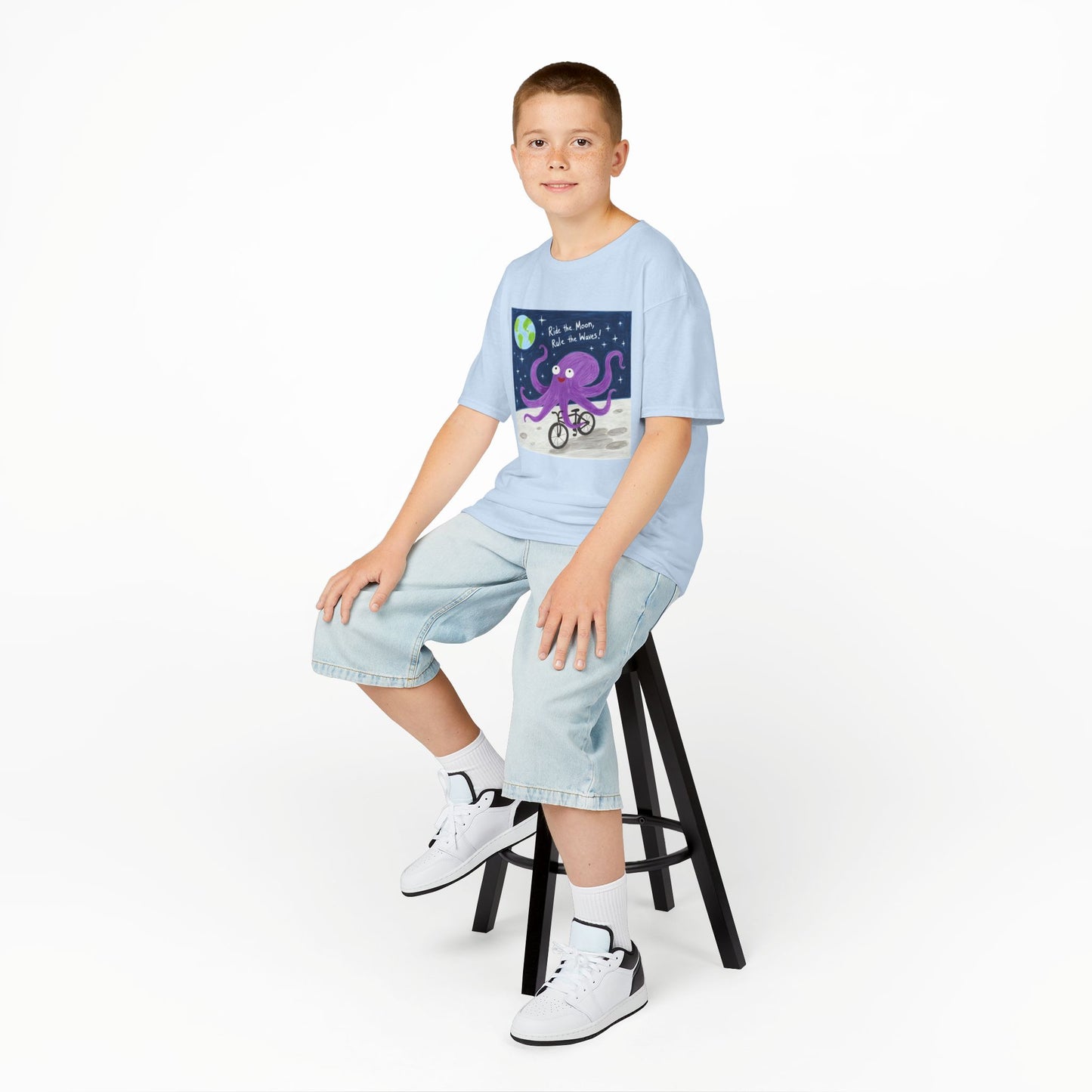 WORNWORD Kids Mid-Weight Tee - Octopus "Ride the Moon. Rule the Waves!"