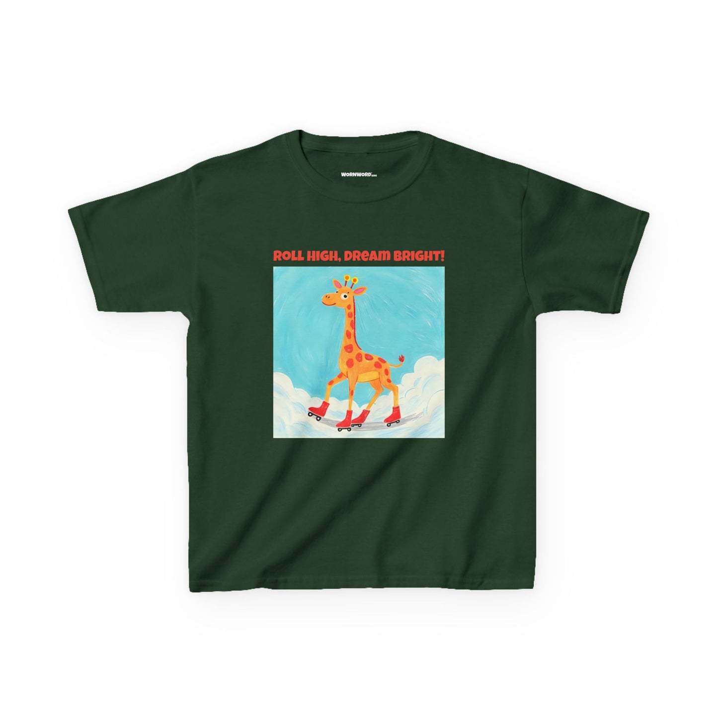 WORNWORD Kids Mid-Weight Tee - Giraffe "Roll High. Dream Bright!"