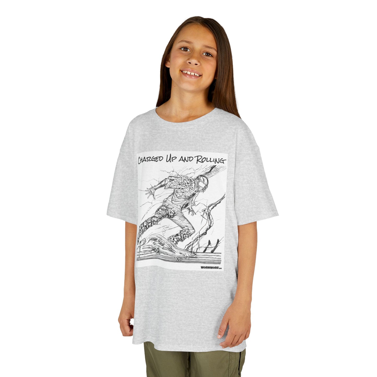 WORNWORD Kids™ Youth Mid-Weight Tee - Lightning Bolt "Charged Up and Rolling!"