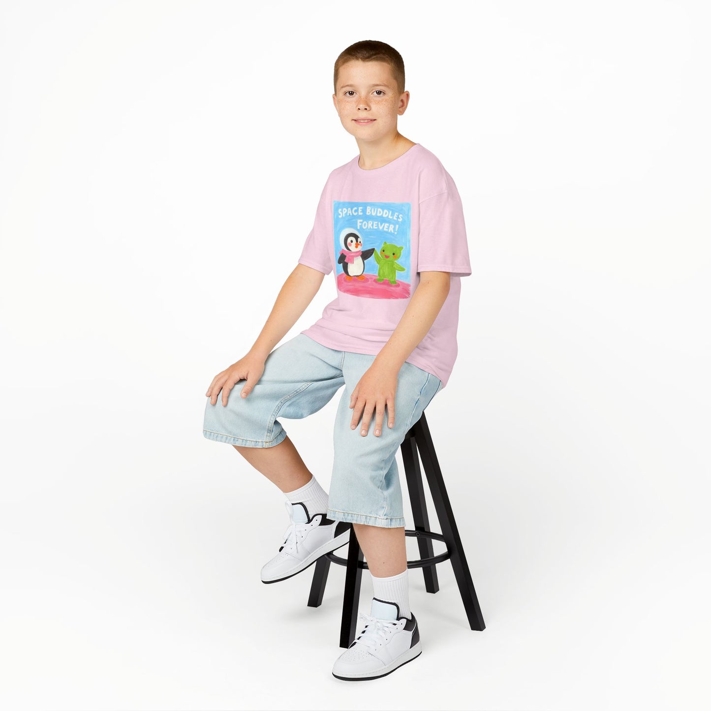 WORNWORD Kids Mid-Weight Tee - Penguin "Space Buddies Forever!"