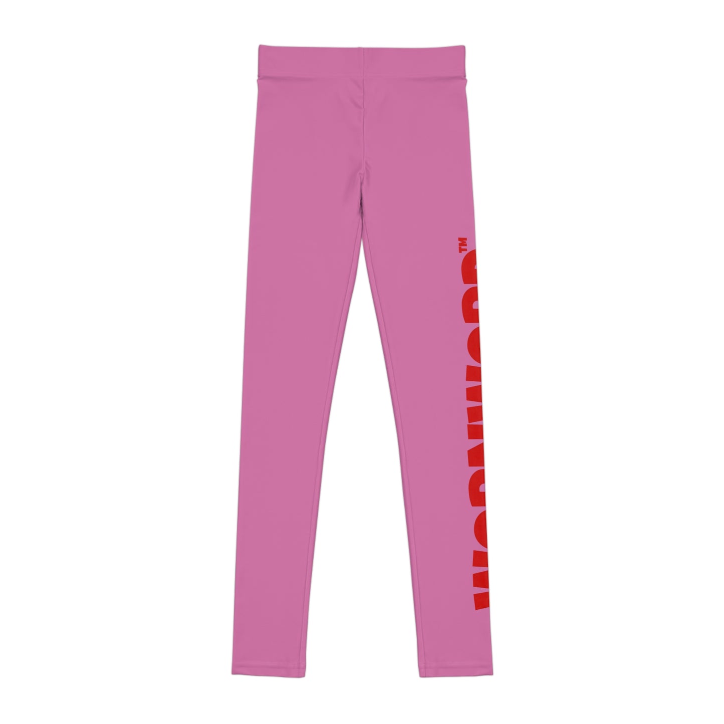 WORNWORD Kids™ ColorVibeZ™ Youth Leggings - Pink with Red Script
